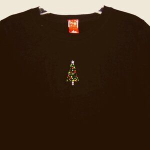 Junior Girls Christmas Shirts L Black Cotton Christmas Tree